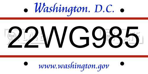 22WG985 District Of Columbia License Plate