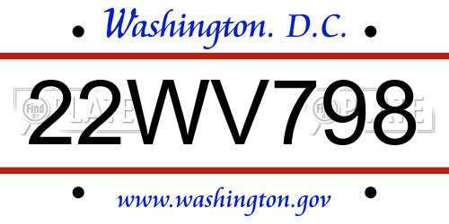 22WV798 District Of Columbia License Plate