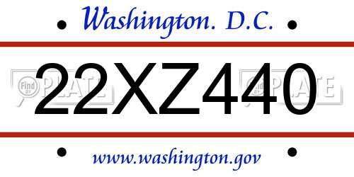 22XZ440 District Of Columbia License Plate
