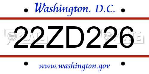 22ZD226 District Of Columbia License Plate