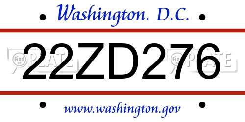 22ZD276 District Of Columbia License Plate