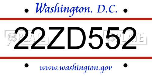 22ZD552 District Of Columbia License Plate