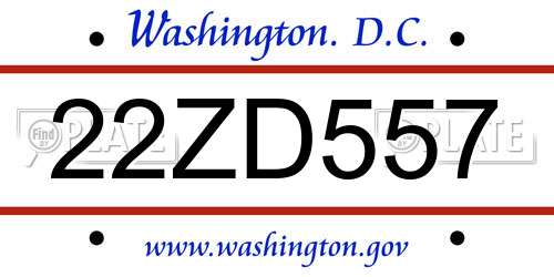 22ZD557 District Of Columbia License Plate