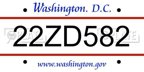 22ZD582 District Of Columbia License Plate