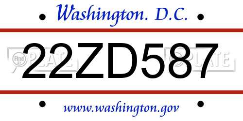 22ZD587 District Of Columbia License Plate