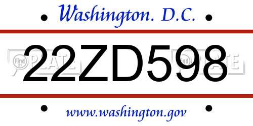 22ZD598 District Of Columbia License Plate
