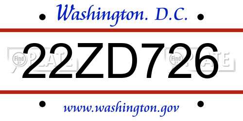 22ZD726 District Of Columbia License Plate