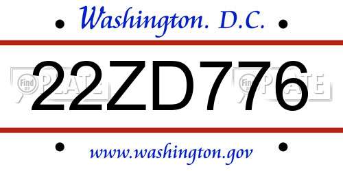 22ZD776 District Of Columbia License Plate