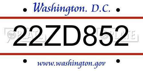 22ZD852 District Of Columbia License Plate