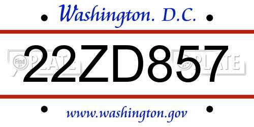 22ZD857 District Of Columbia License Plate