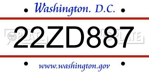 22ZD887 District Of Columbia License Plate
