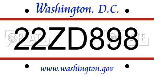 22ZD898 District Of Columbia License Plate