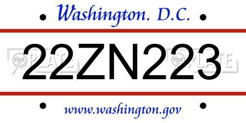 22ZN223 District Of Columbia License Plate