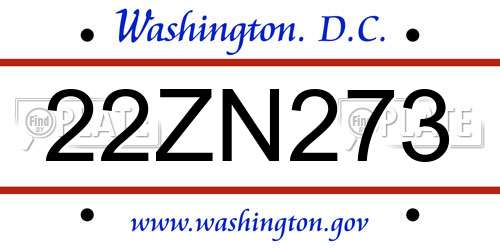 22ZN273 District Of Columbia License Plate