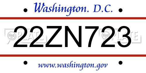 22ZN723 District Of Columbia License Plate