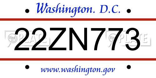 22ZN773 District Of Columbia License Plate