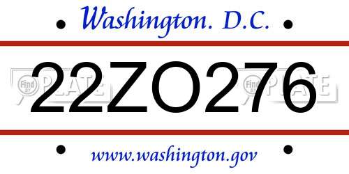 22ZO276 District Of Columbia License Plate
