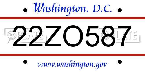 22ZO587 District Of Columbia License Plate
