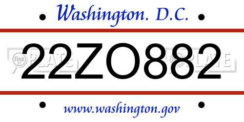 22ZO882 District Of Columbia License Plate
