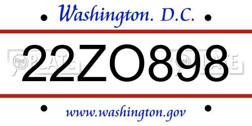 22ZO898 District Of Columbia License Plate