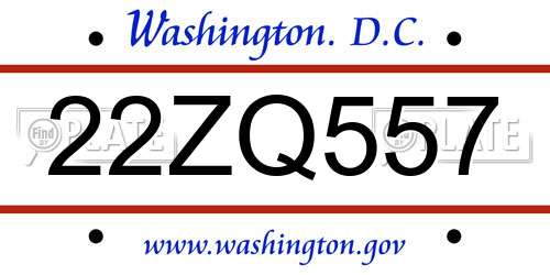 22ZQ557 District Of Columbia License Plate