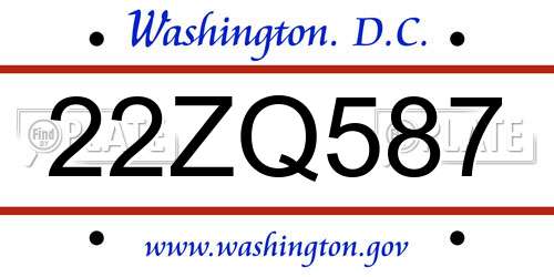 22ZQ587 District Of Columbia License Plate