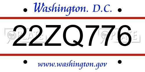 22ZQ776 District Of Columbia License Plate