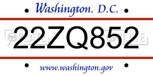 22ZQ852 District Of Columbia License Plate