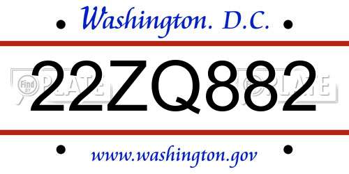 22ZQ882 District Of Columbia License Plate