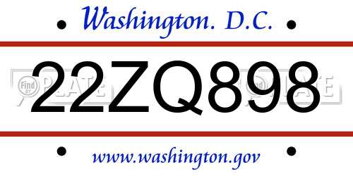 22ZQ898 District Of Columbia License Plate