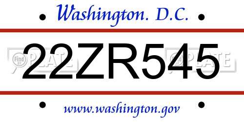 22ZR545 District Of Columbia License Plate