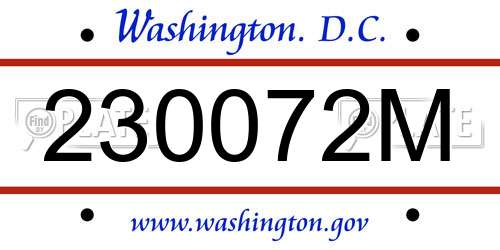 230072M District Of Columbia License Plate