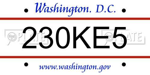 230KE5 District Of Columbia License Plate
