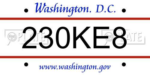 230KE8 District Of Columbia License Plate