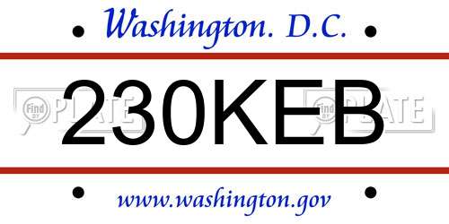 230KEB District Of Columbia License Plate