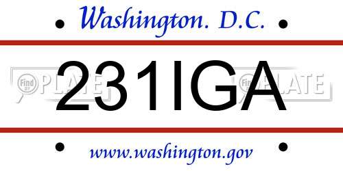 231IGA District Of Columbia License Plate