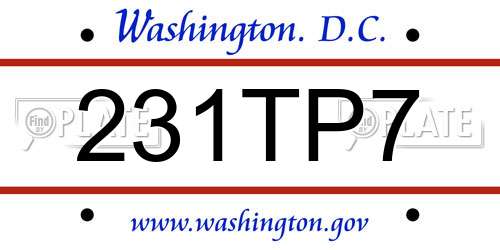 231TP7 District Of Columbia License Plate