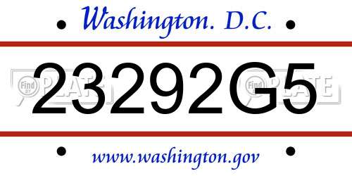 23292G5 District Of Columbia License Plate