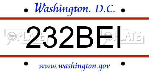 232BEI District Of Columbia License Plate