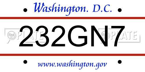 232GN7 District Of Columbia License Plate
