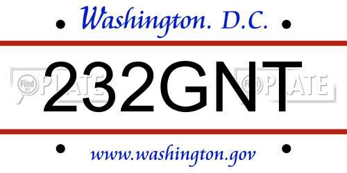 232GNT District Of Columbia License Plate