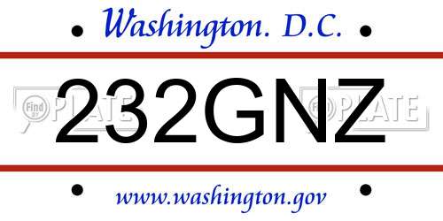 232GNZ District Of Columbia License Plate