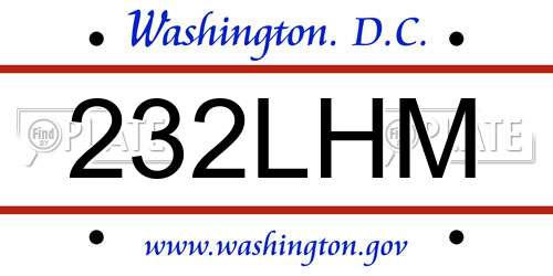 232LHM District Of Columbia License Plate
