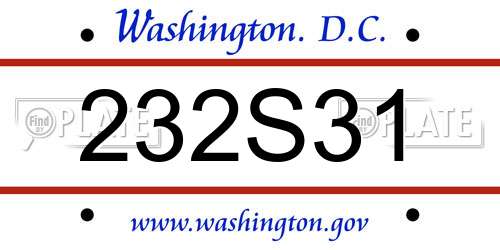 232S31 District Of Columbia License Plate