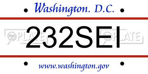 232SEI District Of Columbia License Plate
