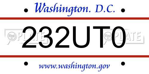 232UT0 District Of Columbia License Plate