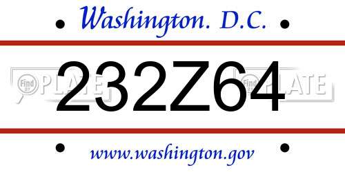 232Z64 District Of Columbia License Plate