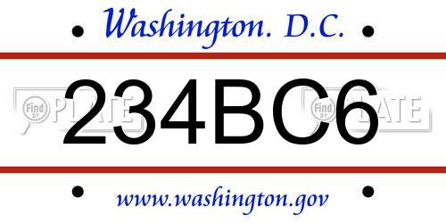 234BC6 District Of Columbia License Plate