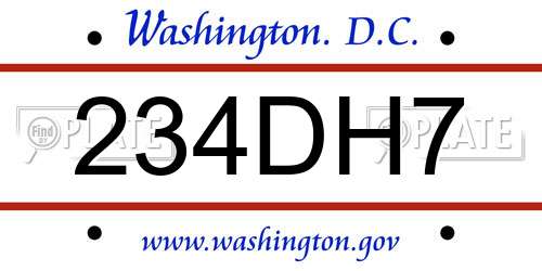 234DH7 District Of Columbia License Plate