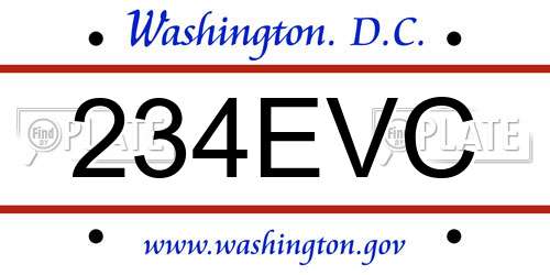 234EVC District Of Columbia License Plate
